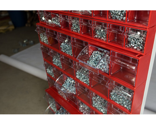 Короб откидной Стелла-техник F-600-4 , 600х178х206мм, 4 ячейки, красный, прозрачный