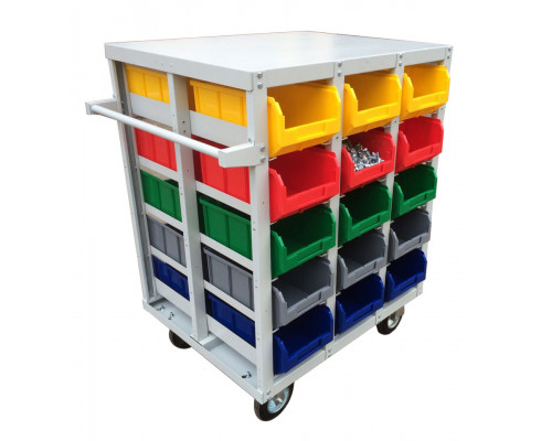 Стеллаж с направляющими мобильный, двусторонний, Стелла-техник V3-30-150-И 30 ячеек, грузоподъемность 400кг