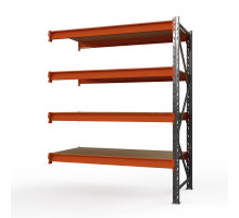 Секция приставная стеллажа металлического Оптима, 3000x1530x785 мм. Ярусы: 4 шт. фанера
