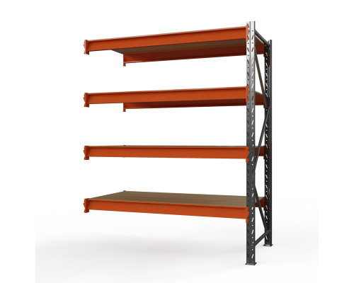 Секция приставная стеллажа металлического Оптима, 3000x1530x785 мм. Ярусы: 4 шт. фанера