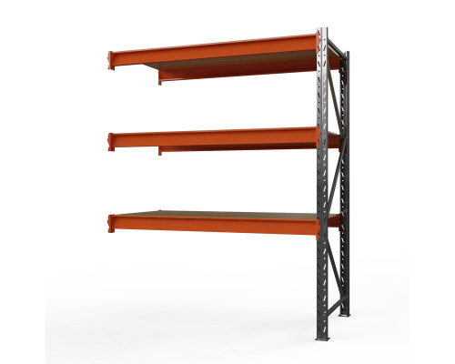Секция приставная стеллажа металлического Оптима, 3000x2500x785 мм. Ярусы: 3 шт. фанера